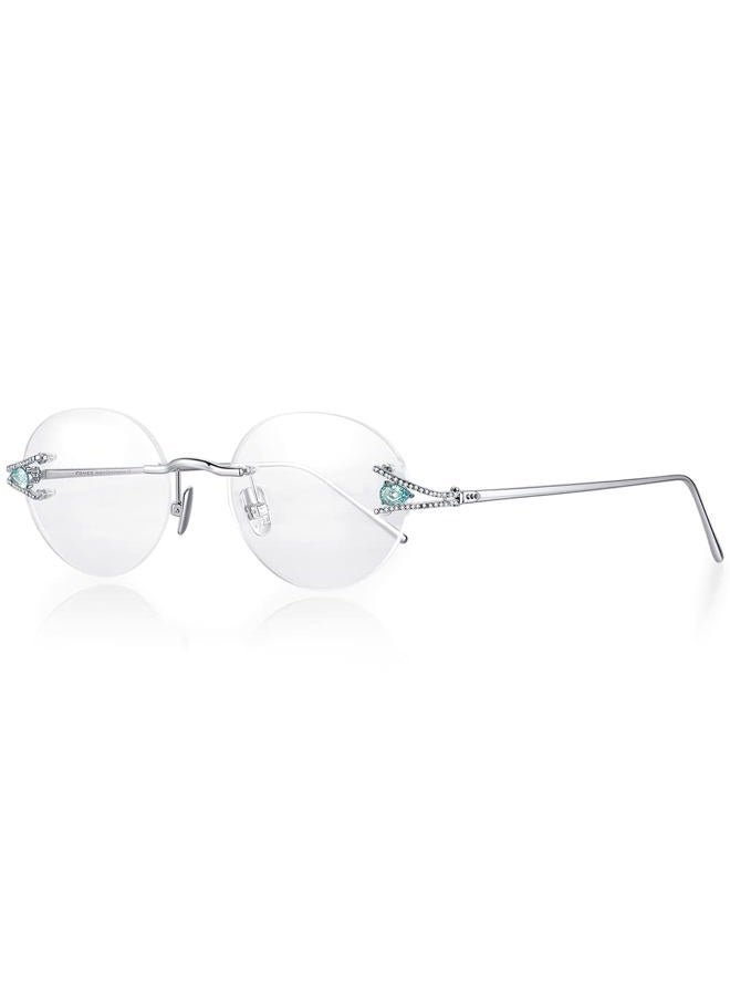 FONEX Sterling Silver S925 Glasses Frame Men,Rimless Optical Eyeglasses with Zircon Diamonds FS002, Fs002 Yellow Zircon - Image 5