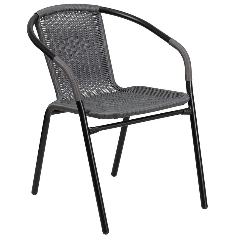Flash Furniture 3-Piece Patio Dining Set with Round Glass Metal Table and 2 Stackable Rattan Chairs, Indoor/Outdoor Bistro Table and Chairs Set, Gray - Image 4