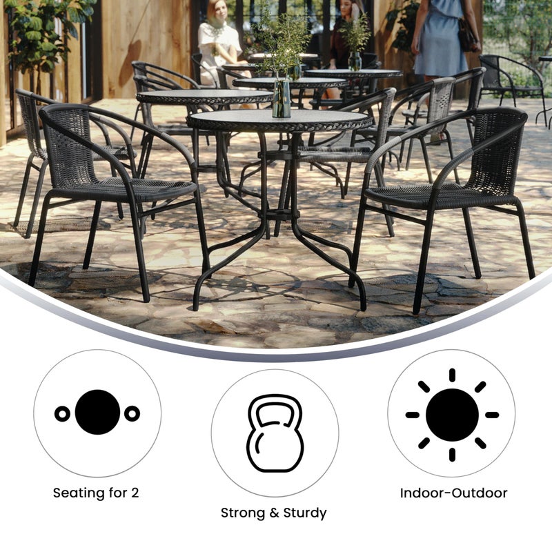 Flash Furniture 3-Piece Patio Dining Set with Round Glass Metal Table and 2 Stackable Rattan Chairs, Indoor/Outdoor Bistro Table and Chairs Set, Gray - Image 5