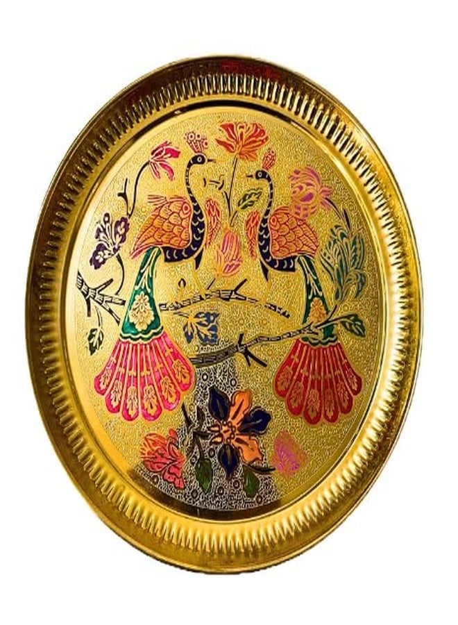 Aditri Creation Decorative Peacock Brass Thali Plate Brass Thali Prasad Plate for Pooja Utensils Indian Traditional Festival Housewarming Decorations and Home Decor(Size:- 5")(Golden) - Image 1