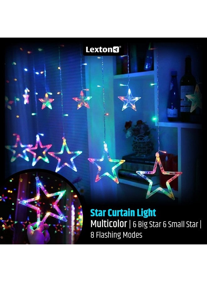 Lexton 12 Stars 138 Led Curtain String Lights Window Curtain Lights with 8 Flashing Modes Decoration for Christmas, Wedding, Party, Home, Patio Lawn Multicolor (138 Led-Star, Pack of 2) - Image 2