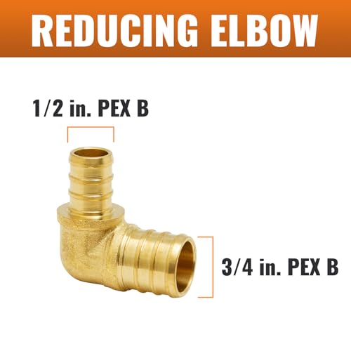 SUNGATOR 12-Pack PEX 3/4"x 1/2" PEX Reducing Elbow Brass Crimp Fitting, No Lead Brass - Image 2