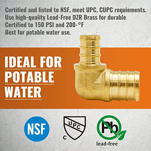 SUNGATOR 12-Pack PEX 3/4"x 1/2" PEX Reducing Elbow Brass Crimp Fitting, No Lead Brass - Image 5