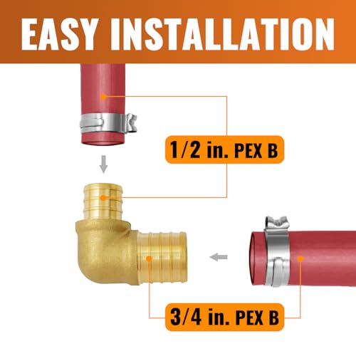 SUNGATOR 12-Pack PEX 3/4"x 1/2" PEX Reducing Elbow Brass Crimp Fitting, No Lead Brass - Image 3