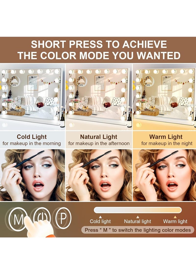 Captaintech Makeup Mirror with Lights, Hollywood Lighted Mirror with 15 Dimmable LED Bulbs,3 Colors Modes,Touch Control,USB Charging Port,Metal Frame,White - Image 2