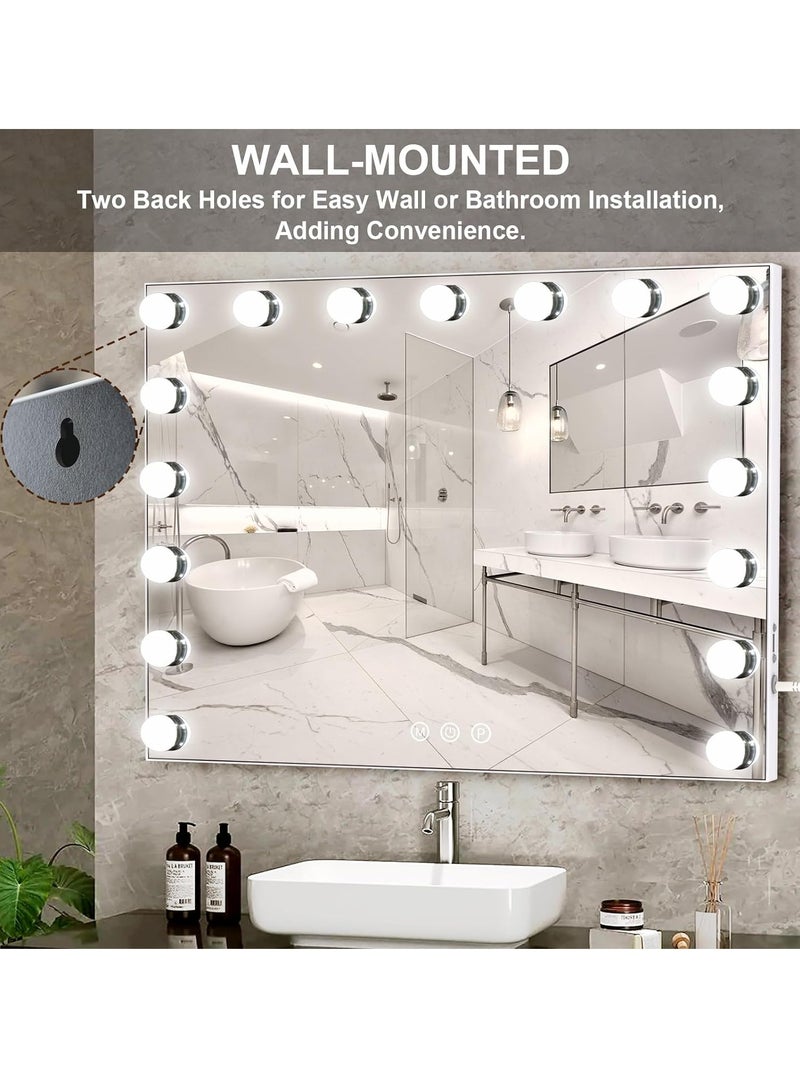 Captaintech Makeup Mirror with Lights, Hollywood Lighted Mirror with 15 Dimmable LED Bulbs,3 Colors Modes,Touch Control,USB Charging Port,Metal Frame,White - Image 3