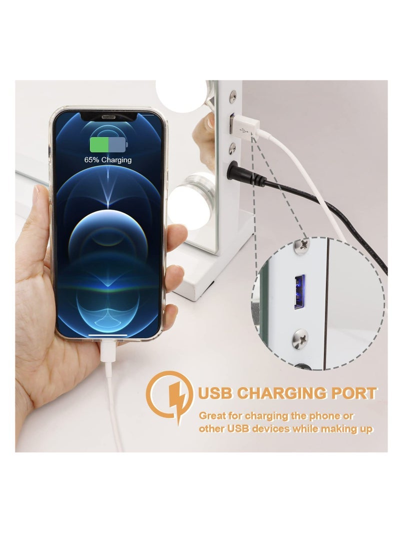 Captaintech Makeup Mirror with Lights, Hollywood Lighted Mirror with 15 Dimmable LED Bulbs,3 Colors Modes,Touch Control,USB Charging Port,Metal Frame,White - Image 4