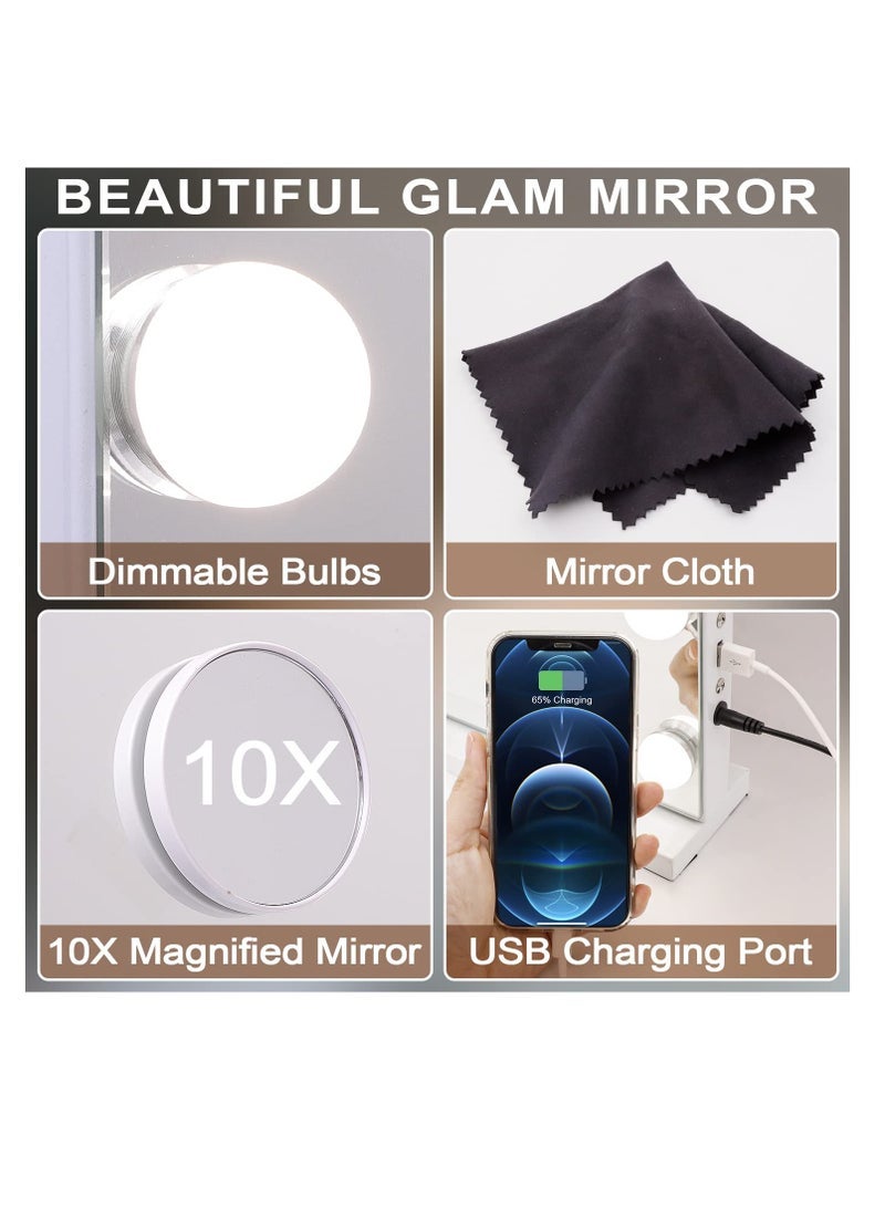 Captaintech Makeup Mirror with Lights, Hollywood Lighted Mirror with 15 Dimmable LED Bulbs,3 Colors Modes,Touch Control,USB Charging Port,Metal Frame,White - Image 5
