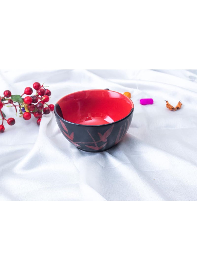 Caffeine Caffeine Ceramic Handmade Red & Black Combo Dinner Set 9 pcs.(4 Dinner Plate, 4 Katori Bowl, 1 Serving Bowl)  - Image 4