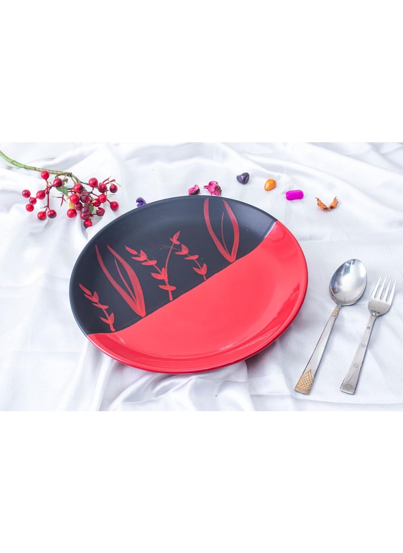 Caffeine Caffeine Ceramic Handmade Red & Black Combo Dinner Set 9 pcs.(4 Dinner Plate, 4 Katori Bowl, 1 Serving Bowl)  - Image 3
