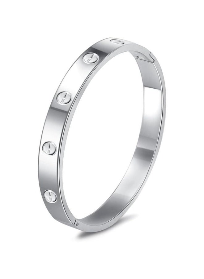 Shine Platinum Silver Screw Bangle Bracelet Size 17cm — Stainless Steel Polished Love Bangle — Classic Nail Screw Design for Men & Women — Unisex Luxury Gift for Engagement Anniversary Birthday - Image 2
