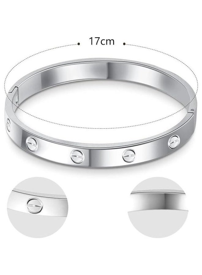 Shine Platinum Silver Screw Bangle Bracelet Size 17cm — Stainless Steel Polished Love Bangle — Classic Nail Screw Design for Men & Women — Unisex Luxury Gift for Engagement Anniversary Birthday - Image 3