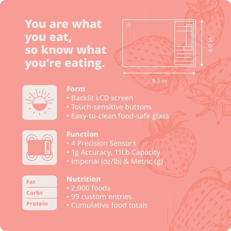 Greater Goods Nutrition Scale by Greater Goods with Food Grade Glass, Perfect for Calorie Counting, Meal Prep, and Weight Loss (Pink) - Image 5