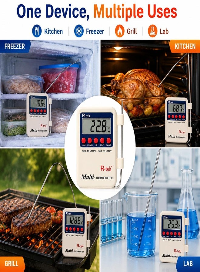 R-TEK مقياس حرارة رقمي متعدد الأغراض متعدد السيقان من R-TEK® مع مسبار استشعار خارجي (أحواض السمك، الثلاجات، الآلات) - Image 5