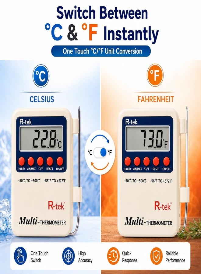 R-TEK مقياس حرارة رقمي متعدد الأغراض متعدد السيقان من R-TEK® مع مسبار استشعار خارجي (أحواض السمك، الثلاجات، الآلات) - Image 2
