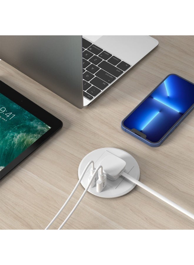 Desk Socket, Desktop Power USB Grommet 80mm Cut-Out Hole In Desk Power with 1 UK Plug, Power Socket Connect 6.56ft Extension Cord (White) - Image 4