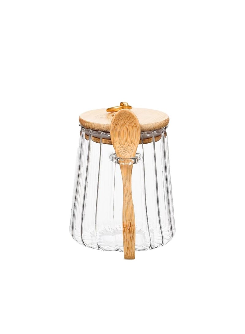 توهج شجاع مرطبان سكر | مرطبان قهوة زجاجي | علبة تخزين طعام محكمة الإغلاق بغطاء وملعقة | مرطبان حلوى | ملحق ركن القهوة | لتخزين حبوب البن والقهوة المطحونة | مخروطي - Image 1