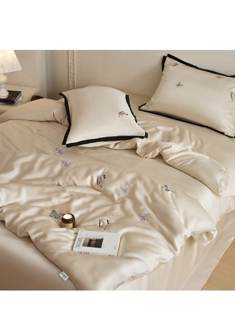 Ins Summer Ice Silk Perfume Silk Four-Piece Smooth Cool-Feeling Embroidered Bed Sheets and Coverlet 1.8 meters Bedding Set  - Image 3