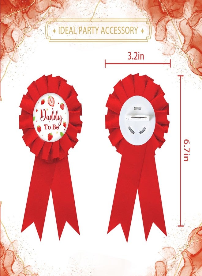 SUPERLUBY Strawberry Mom to Be Tinplate Badge Pin, Berry Daddy to Be Pin, Gender Reveal Button for New Parents, Red Rosette Mom to Be Award Ribbon, Strawberry Baby Shower Party Favors - Image 2