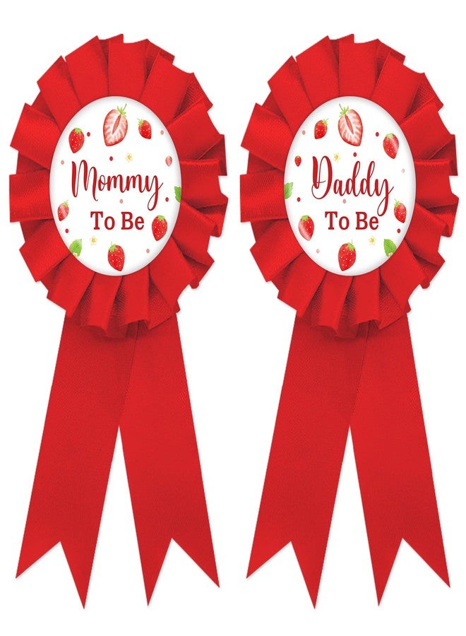 SUPERLUBY Strawberry Mom to Be Tinplate Badge Pin, Berry Daddy to Be Pin, Gender Reveal Button for New Parents, Red Rosette Mom to Be Award Ribbon, Strawberry Baby Shower Party Favors - Image 1