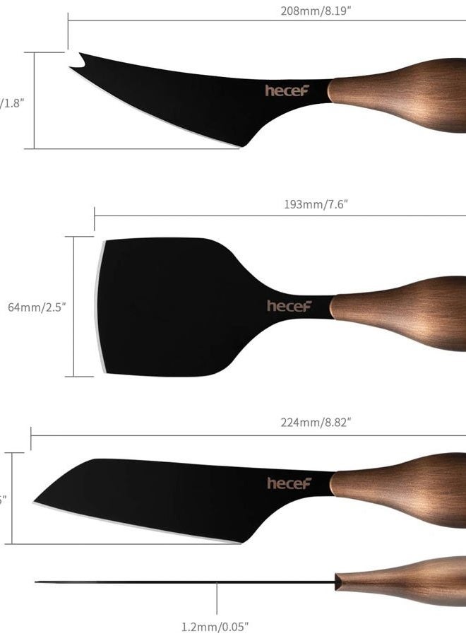 hecef Cheese Knife Set of 3, Bronze Grain Multipurpose Cheese Knife, Retro Cheese Knife, Set Includes Pronged Knife, Hard Cheese Knife & Chisel Knife, Black, Excellent Gift, with Gift Box - Image 2