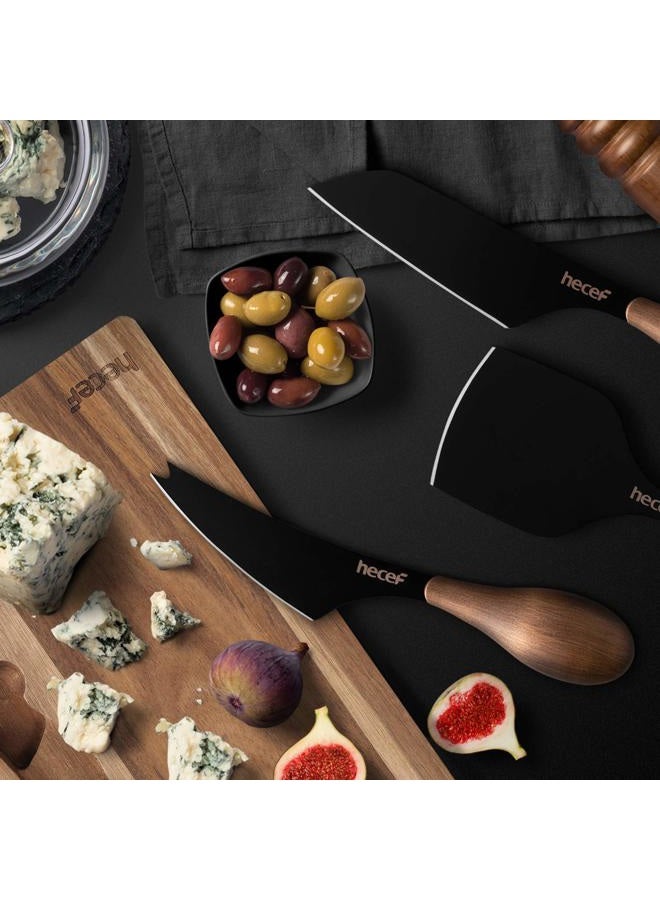 hecef Cheese Knife Set of 3, Bronze Grain Multipurpose Cheese Knife, Retro Cheese Knife, Set Includes Pronged Knife, Hard Cheese Knife & Chisel Knife, Black, Excellent Gift, with Gift Box - Image 5