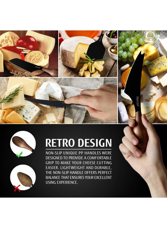 hecef Cheese Knife Set of 3, Bronze Grain Multipurpose Cheese Knife, Retro Cheese Knife, Set Includes Pronged Knife, Hard Cheese Knife & Chisel Knife, Black, Excellent Gift, with Gift Box - Image 4