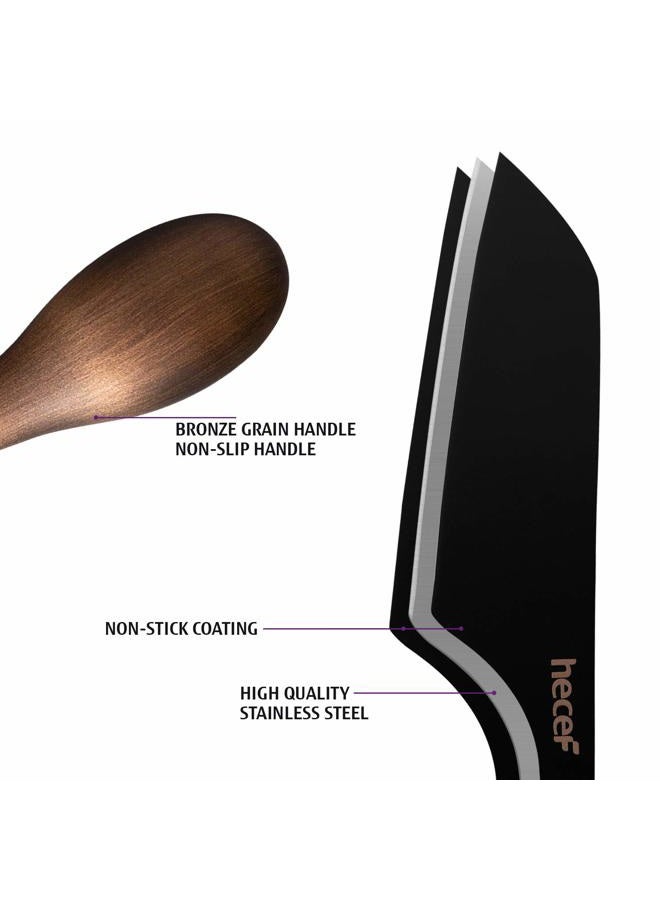 hecef Cheese Knife Set of 3, Bronze Grain Multipurpose Cheese Knife, Retro Cheese Knife, Set Includes Pronged Knife, Hard Cheese Knife & Chisel Knife, Black, Excellent Gift, with Gift Box - Image 3