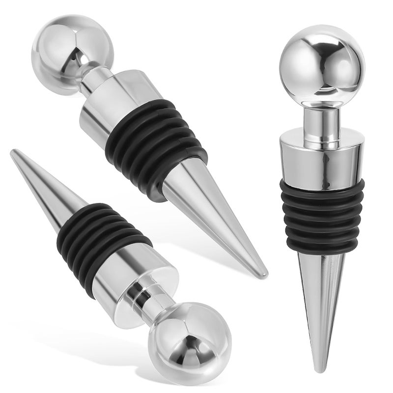 3Pcs Reusable Wine Bottle Stoppers with Ball Handle for Beer and Beverage Freshness - Image 2