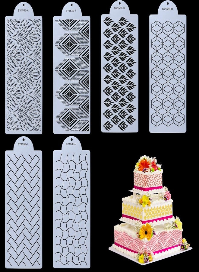 Selftek 6 Pcs Cake Decorating Stencils Cookie/Cake Painting Templates Printing Hollow Lace Molds Baking Decorating Tools Fondant Impression for Wedding Birthday Party Graduation Dessrt Making - Image 1