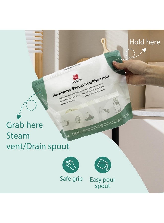 Horigen Larger Microwave Sterilizer Bags, Reusable Baby Bottle Sterilizer Bags(20 Uses Per Bag), Microwave Steam Sterilizer Bags Great Cleaner for Baby Bottle and Pump Parts When Travel and Work(16 Packs) - Image 3
