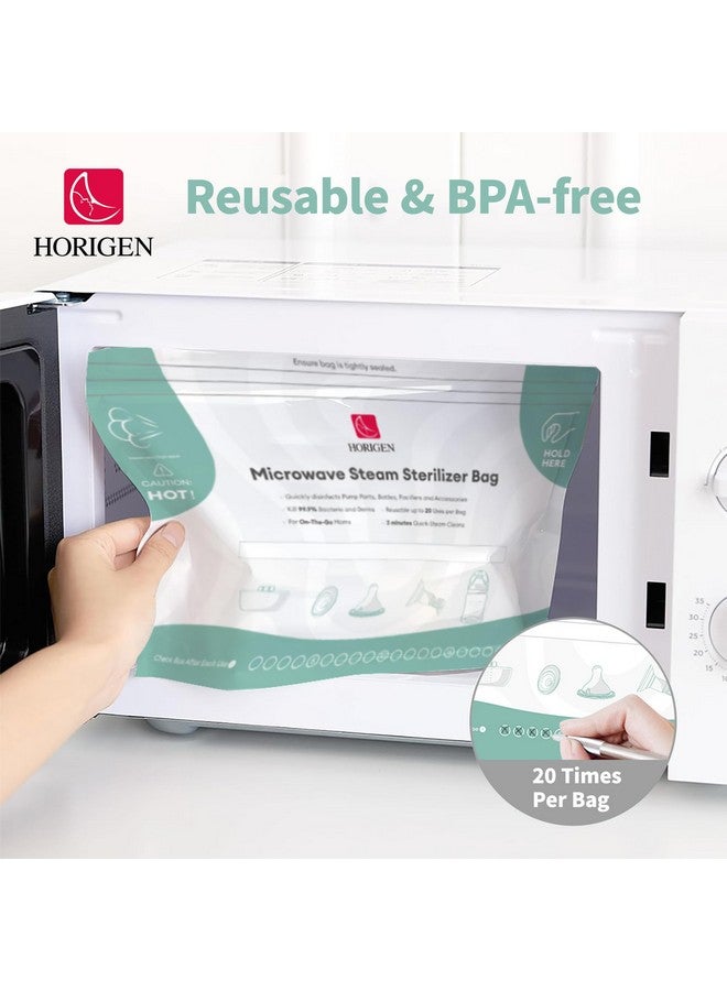 Horigen Larger Microwave Sterilizer Bags, Reusable Baby Bottle Sterilizer Bags(20 Uses Per Bag), Microwave Steam Sterilizer Bags Great Cleaner for Baby Bottle and Pump Parts When Travel and Work(16 Packs) - Image 1