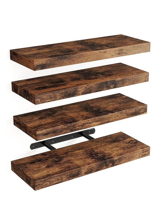 Arabest Set of 4 brown Rustic Floating Wall Shelves with Metal Brackets, Wood Wall-Mounted Storage for Bathroom, Bedroom, Kitchen, or Living Room Decor - Image 1