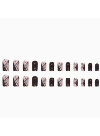 Shape 24PCS Reusable ABS Nail Tips Glossy Finish Scratch Resistant and Waterproof Silver Line Glitter Design Easy Apply and Remove Natural Fit Fake Nails Home Manicure Kit Salon Quality Nails for Work Party and Wedding Fashion Nail Art Gift for Women and Girls - view 3