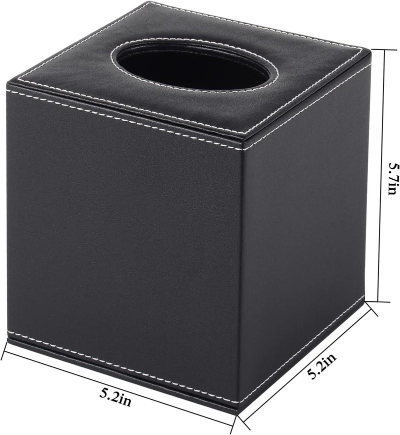 RHCSZ/N Stylish PU Leather Tissue Box Holder, Square Napkin Holder Pumping Paper Case Dispenser, Facial Tissue Holder with Magnetic Bottom for Home Office Black (Black-1) - Image 3
