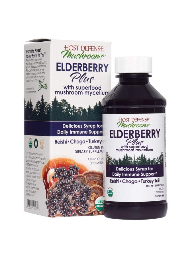 Host Defense شراب إلدربيري بلس سوبر فود دعم المناعة مكمل فطر 4 أونصة سائلة - Image 1
