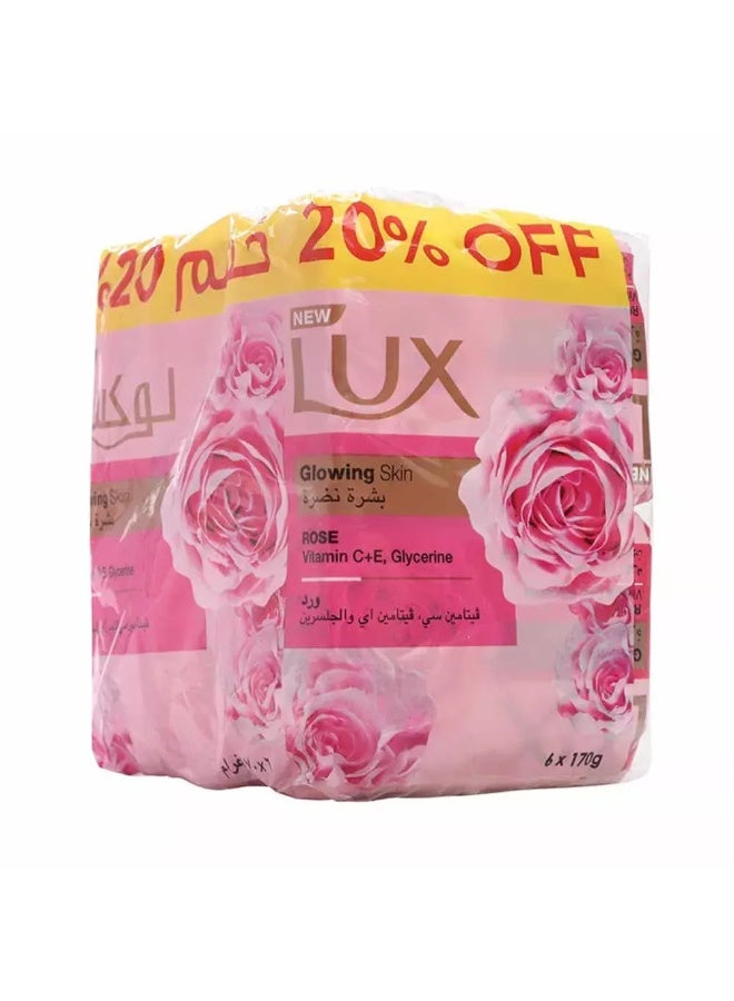 Lux Glowing Skin Soap, Soap Set with Rose Fragrance- 6X170gms - Image 1