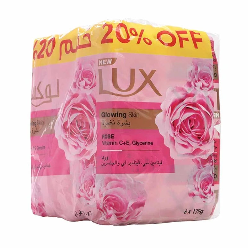 Lux Glowing Skin Soap, Soap Set with Rose Fragrance- 6X170gms - Image 1