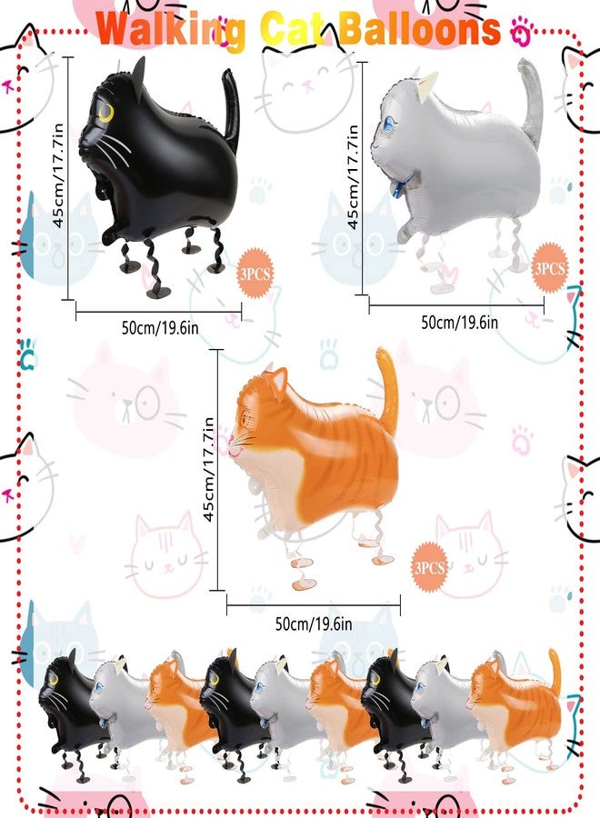 CCOZN 9 Pcs Walking Cat Balloons with 3 Ribbons - Mylar Foil Long Animal Balloons for Cat Theme Birthday Party Decorations - Image 2