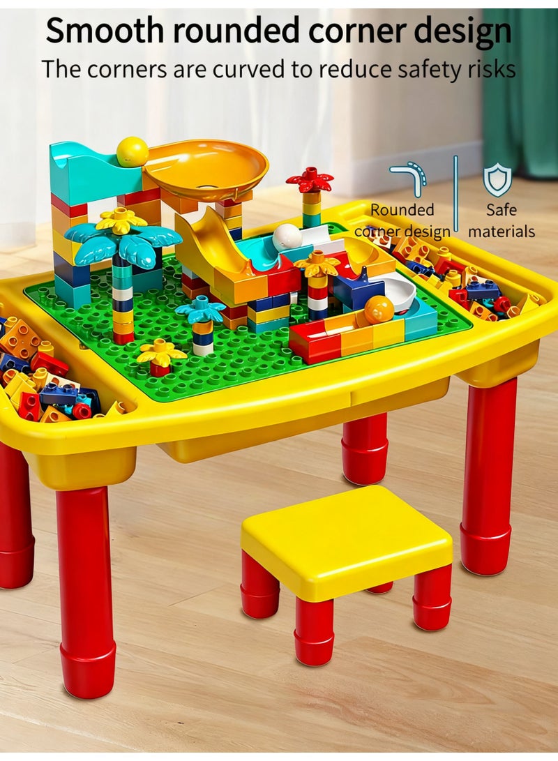 جني ثروة طاولة بناء للأطفال، قابلة للتحويل إلى طاولة تعليمية للأطفال ومجموعة كراسي، طاولة لعب متعددة الوظائف 5 في 1 مع مساحة تخزين، تتضمن كرسيًا واحدًا و 108 قطعة بناء كبيرة متوافقة، مناسبة للأطفال من عمر سنتين فما فوق. - Image 4