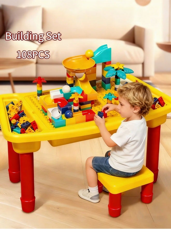 Toyzey Children's building table, convertible into a children's learning table and chair set, 5-in-1 multi-functional play table set with storage, includes 1 chair and 108 compatible large building blocks, suitable for children aged 2 and up - Image 1