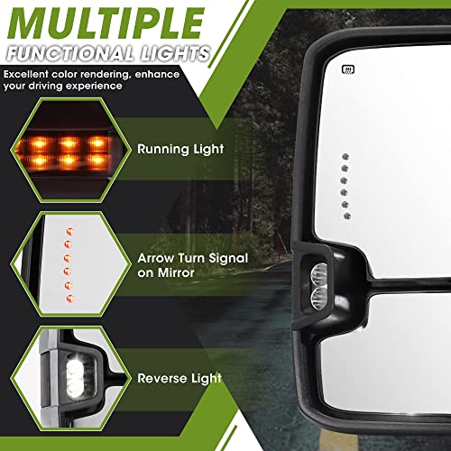 SIZIOM Towing Mirrors 2014-2018 Chevy Silverado GMC Sierra with Running Light, Heated, Power Glass - Tow Mirrors Set (Textured Black) - Image 3
