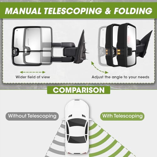 SIZIOM Towing Mirrors 2014-2018 Chevy Silverado GMC Sierra with Running Light, Heated, Power Glass - Tow Mirrors Set (Textured Black) - Image 5