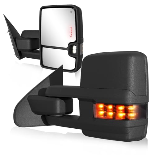 SIZIOM Towing Mirrors 2014-2018 Chevy Silverado GMC Sierra with Running Light, Heated, Power Glass - Tow Mirrors Set (Textured Black) - Image 1