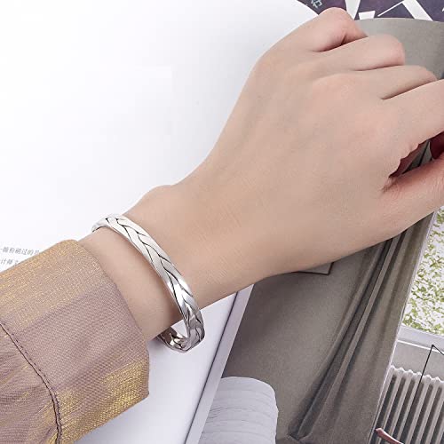 H&Beautimer 925 Sterling Silver Bracelet 7.8-9.3MM Pattern Bracelet For Women Men-Party Charm Jewelry Gift-Unisex Original Silver Open Bangle Free Adjustment (Width 7.8MM, Free Adjustment) - Image 3