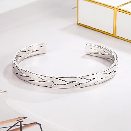 H&Beautimer 925 Sterling Silver Bracelet 7.8-9.3MM Pattern Bracelet For Women Men-Party Charm Jewelry Gift-Unisex Original Silver Open Bangle Free Adjustment (Width 7.8MM, Free Adjustment) - Image 5