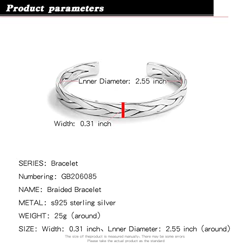 H&Beautimer 925 Sterling Silver Bracelet 7.8-9.3MM Pattern Bracelet For Women Men-Party Charm Jewelry Gift-Unisex Original Silver Open Bangle Free Adjustment (Width 7.8MM, Free Adjustment) - Image 2