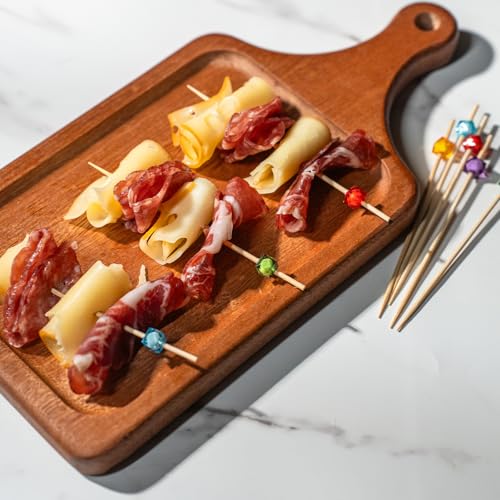 PuTwo Cocktail Toothpicks 300 Counts Cocktail Picks Handmade Natural Bamboo Cocktail Sticks with Cube Beads End Eco-Friendly Appetizer Skewers for Cocktail Appetizers Fruits Dessert - Multicolor - Image 5