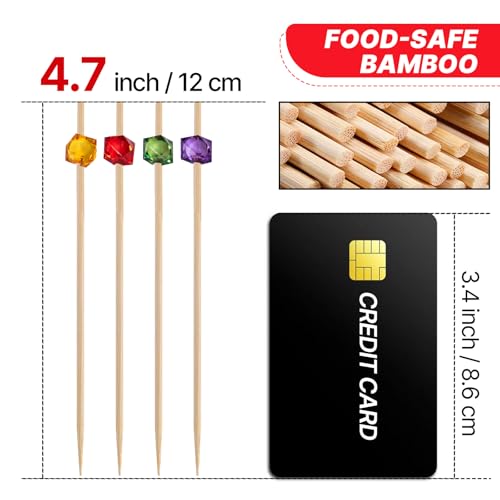 PuTwo Cocktail Toothpicks 300 Counts Cocktail Picks Handmade Natural Bamboo Cocktail Sticks with Cube Beads End Eco-Friendly Appetizer Skewers for Cocktail Appetizers Fruits Dessert - Multicolor - Image 2