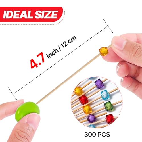 PuTwo Cocktail Toothpicks 300 Counts Cocktail Picks Handmade Natural Bamboo Cocktail Sticks with Cube Beads End Eco-Friendly Appetizer Skewers for Cocktail Appetizers Fruits Dessert - Multicolor - Image 3